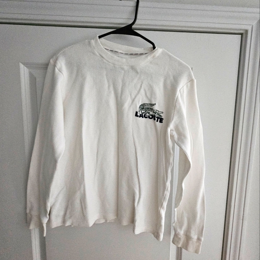 White Lacoste waffle knit shirt